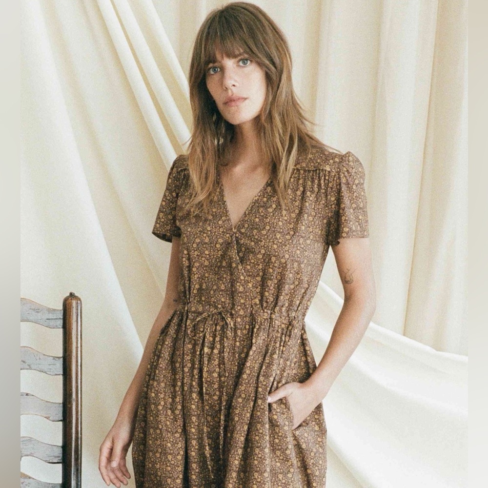 Christy Dawn Autumn Floral “Dawn” Midi Dress in Marron Blooming Vine